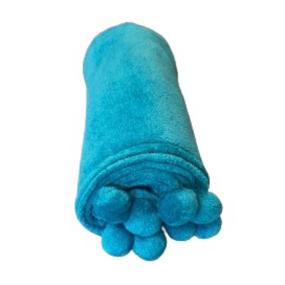 Teal PomPom Throw Blanket